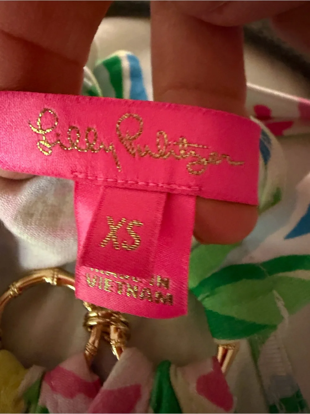 Lilly Pulitzer Green Pink Blue Floral Halter Dress with Gold Rings